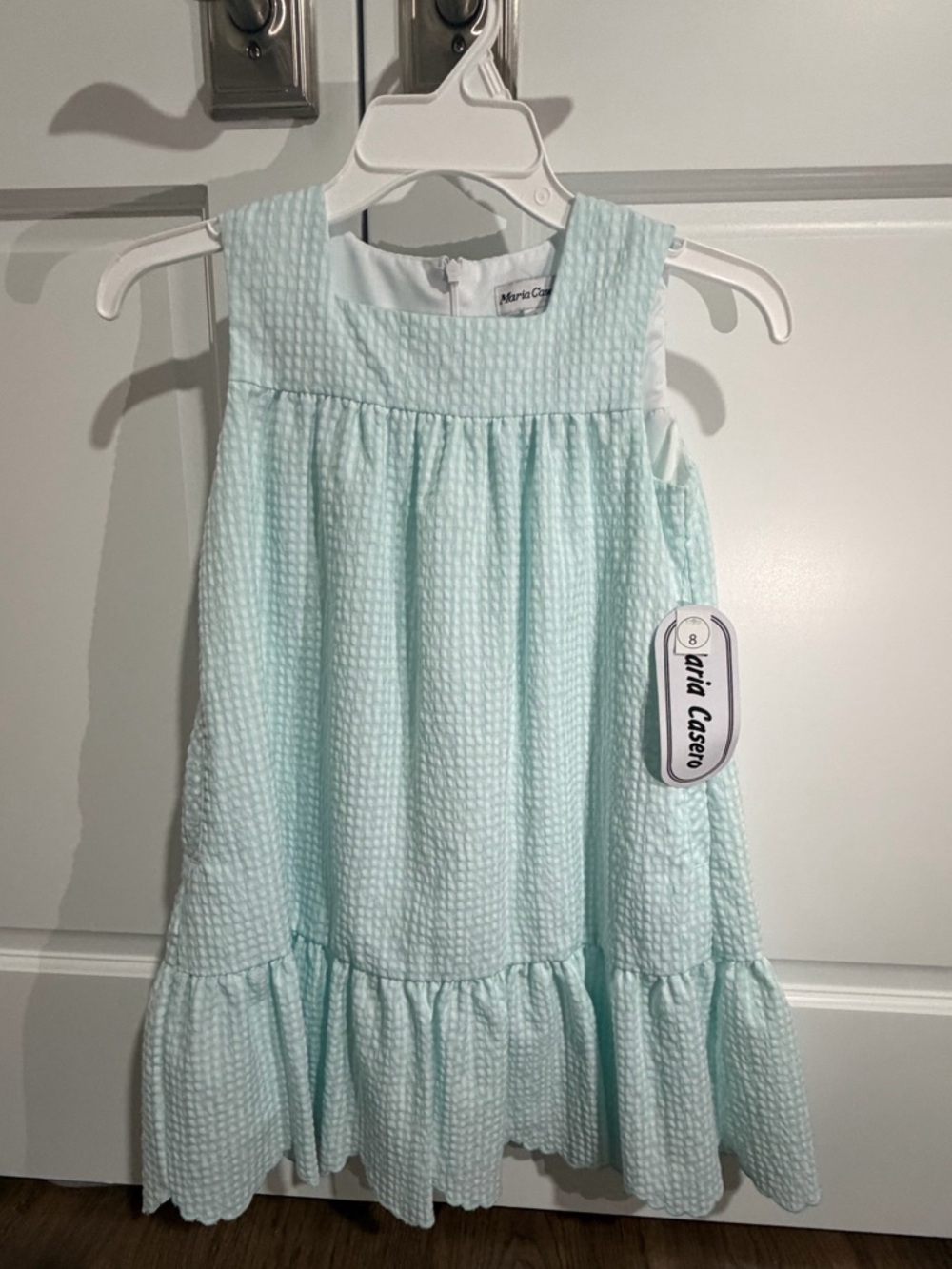 Girls Size 8 Aqua Blue Gingham Check Occasion Dress | Special Event Party Dress